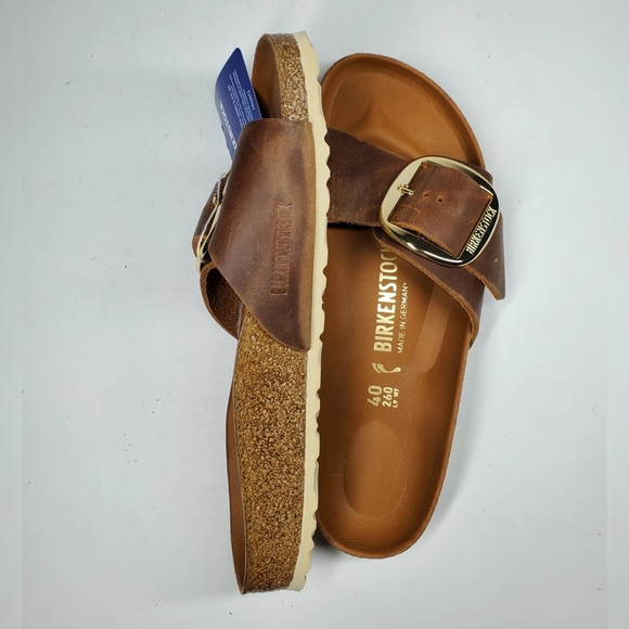 Birkenstock Madrid Big Buckle Cognac Leather Sandals - Picture 3 of 6